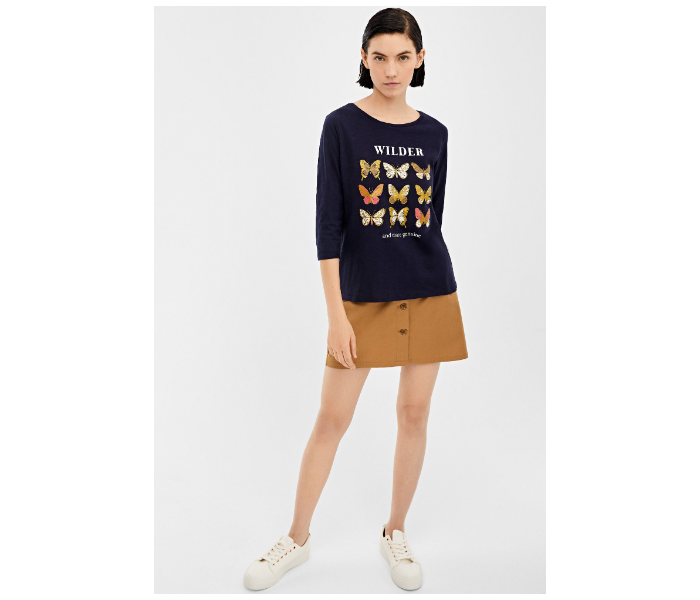 Springfield Butterfly Printed Long Sleeve T-Shirt Large For Women - Navy - Zoom Image 3