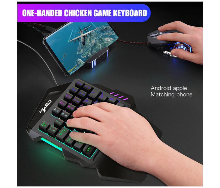 HXSJ 3 Pcs  PUBG One Hand Mini Keyboard Gaming Wired with Mouse Only for Mobile with Connector - Black - Zoom Image 7