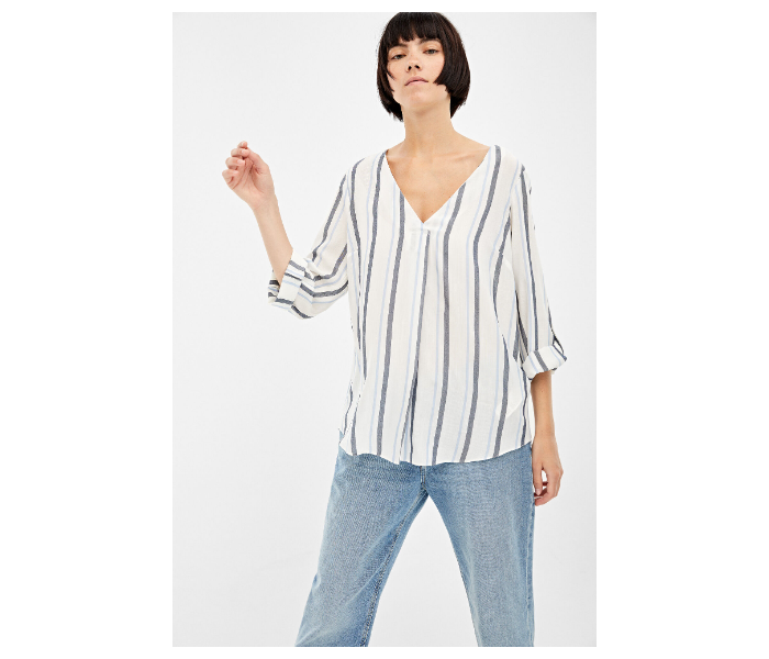 Springfield Regular Fit Long Sleeve Striped Blouse EU 38 For Women - Blue And White - Zoom Image 3