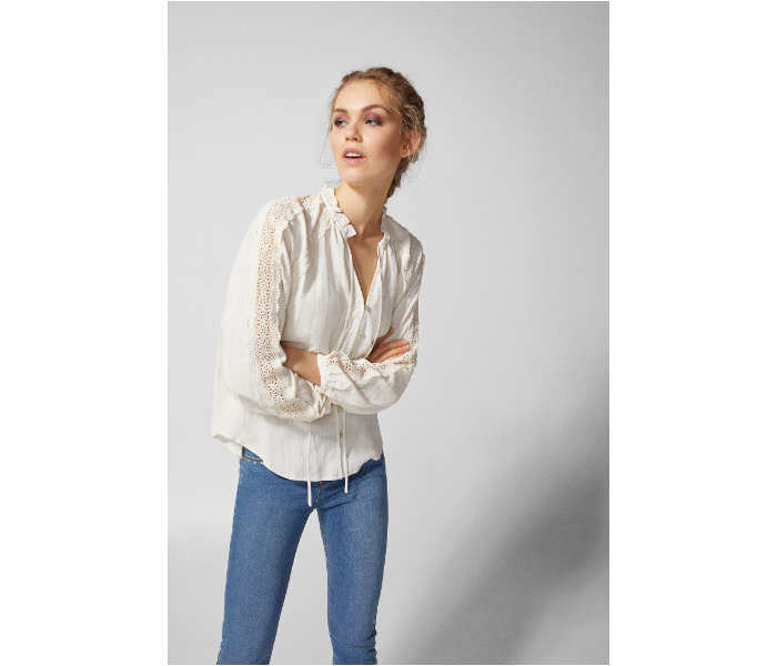 Springfield SS19 Long Sleeve Plain Blouse Small For Women - White - Zoom Image 3