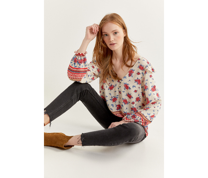 Springfield Regular Fit Long Sleeve Floral Blouse EU 34 For Women - Beige And Red - Zoom Image 1