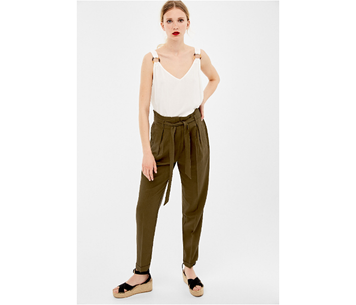 Springfield AW19 Cotton Plain Pant EU 40 For Women - Moss Green - Zoom Image 3