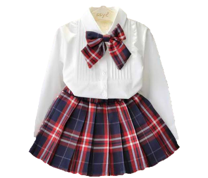 Little Wings 6 Year School Girl Skirt and Bow-Tie Dress - White and Maroon - Zoom Image 1