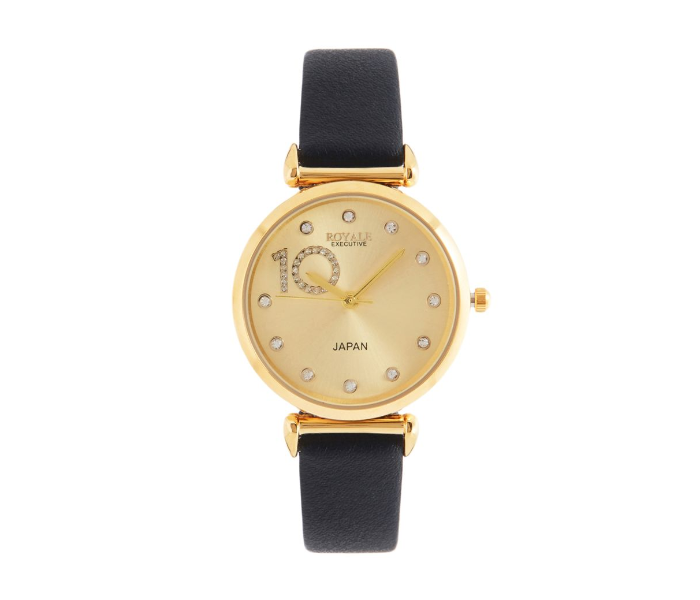 Royale Executive RE020 Leather Analog Wrist Watch For Women - Black and Gold - Zoom Image 1