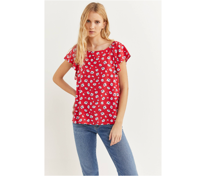 Springfield SS20 Floral Short Sleeve Blouse EU 42 For Women - Red and White - Zoom Image 1