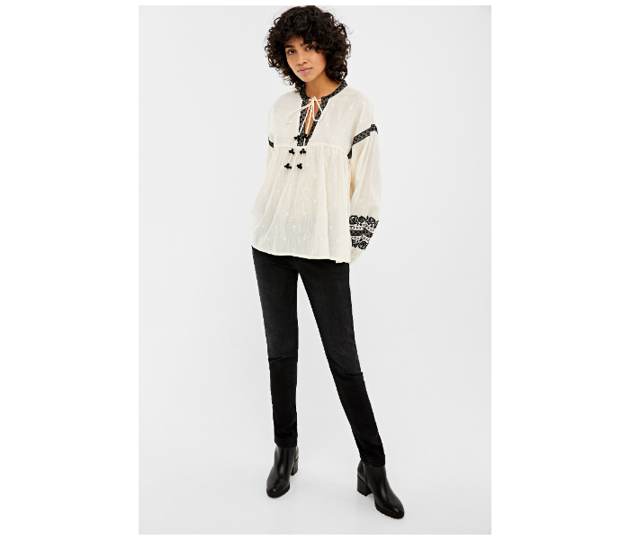 Springfield AW19 Regular Fit Long Sleeve Blouse EU 40 For Women - Ivory Black - Zoom Image 3