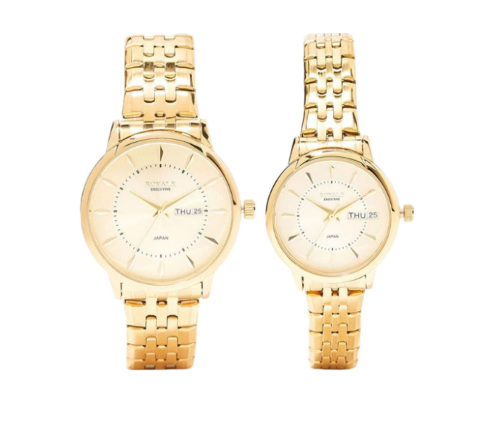 Royale Executive RE026 2 Piece Classic Metal Analog Couple Watch - Gold - Zoom Image 1