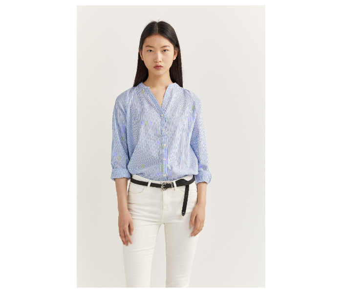 Springfield SS20 Long Sleeve Striped Blouse With Button Closure EU 42 For Women - Light Blue - Zoom Image 1