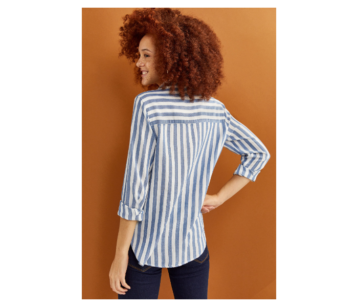 Springfield Regular Fit Long Sleeve Striped Blouse EU 40 For Women - White And Blue - Zoom Image 2