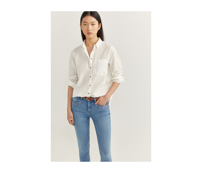 Springfield SS20 Long Sleeve Plain Shirt EU 40 For Women - Light Cream - Zoom Image 2