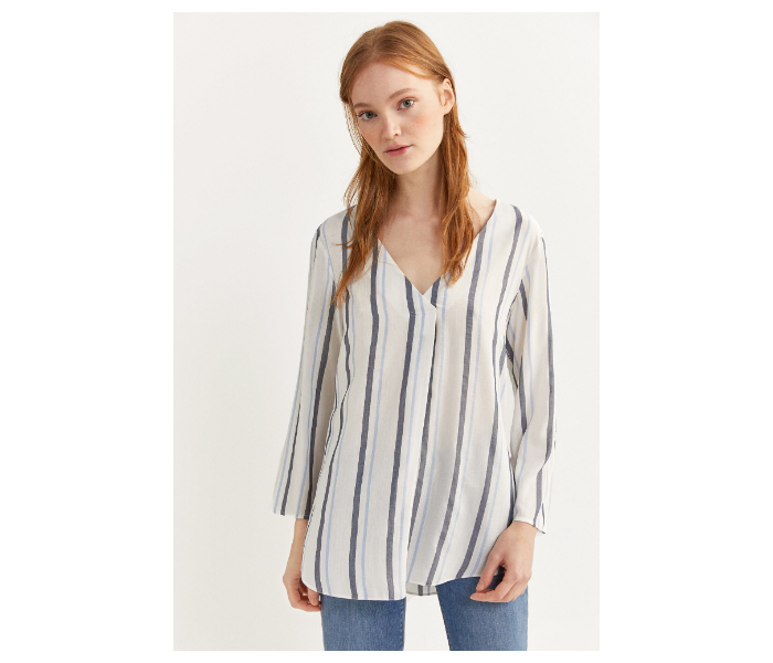 Springfield Slim Fit Long Sleeve Striped Blouse EU 42 For Women - White and Blue - Zoom Image 1