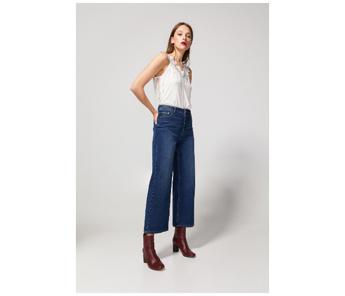 Springfield AW18 Wide Cropped Denim Trouser EU 40 For Women - Dark Blue - Zoom Image 1