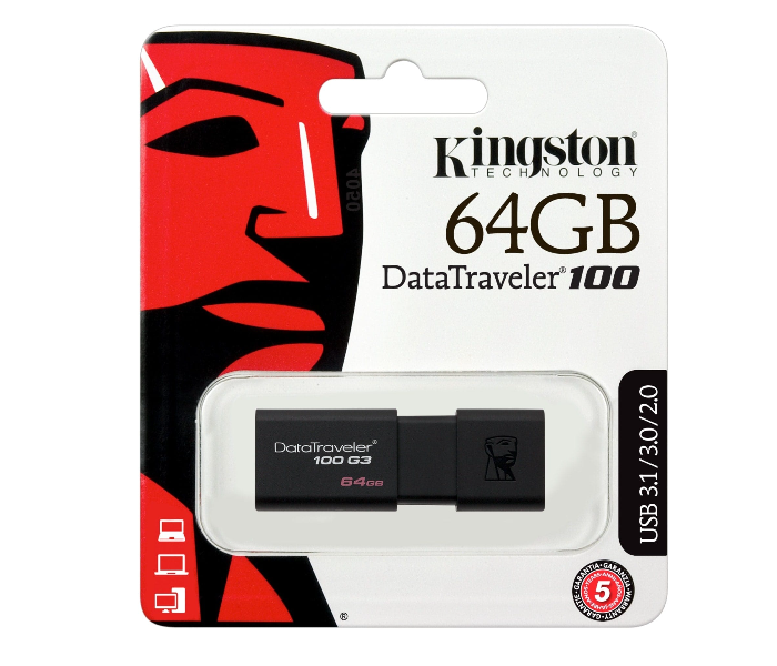 Kingston DT100G3/64GB USB 3 Flash Drive - Black - Zoom Image 2