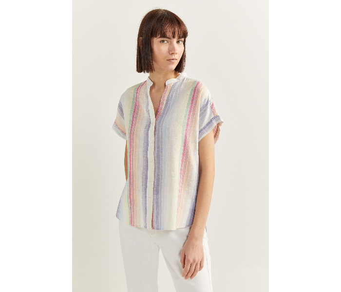 Springfield SS20 Striped Short Sleeve Blouse EU 40 For Women - Blue and Pink - Zoom Image 1