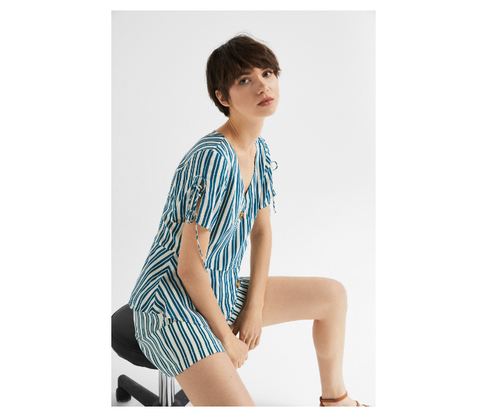 Springfield SS19 Striped Short Sleeve Blouse EU 38 For Women - Green and White - Zoom Image 1