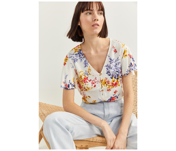 Springfield SS20 Floral Short Sleeve Blouse EU 38 For Women - Yellow and White - Zoom Image 2