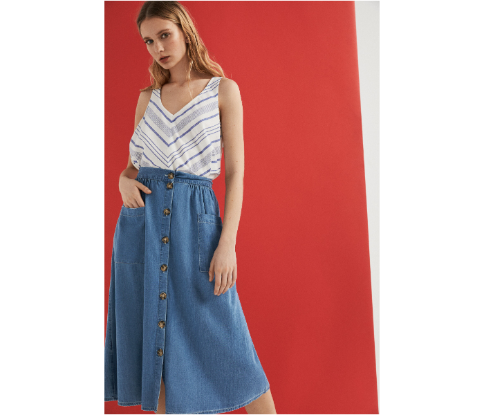 Springfield SS19 Denim Midi Skirt Large For Women - Blue - Zoom Image 1