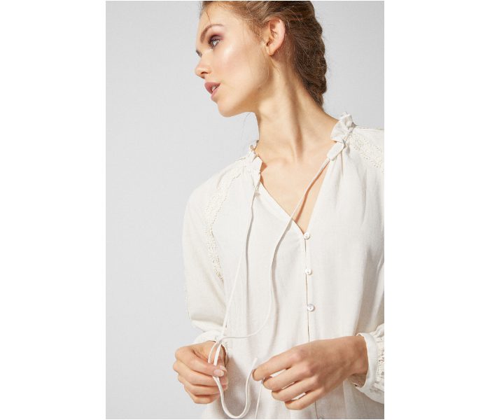 Springfield SS19 Long Sleeve Plain Blouse Large For Women - White - Zoom Image 2