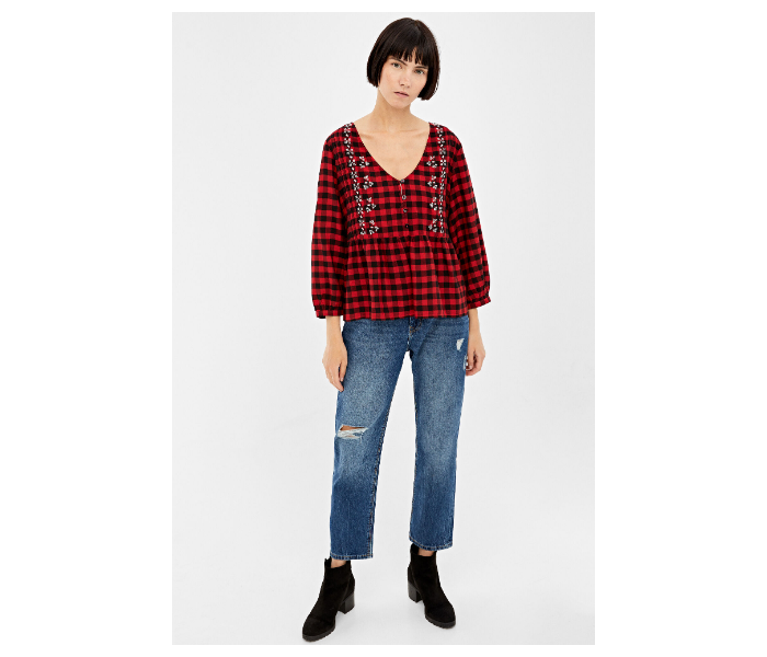 Springfield AW19 Regular Fit Long Sleeve Checked Blouse EU 38 For Women - Black and Red - Zoom Image 3