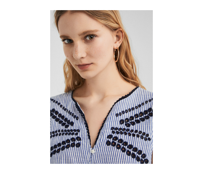 Springfield SS19 Design Short Sleeve Blouse EU 42 For Women - Light Indigo - Zoom Image 4