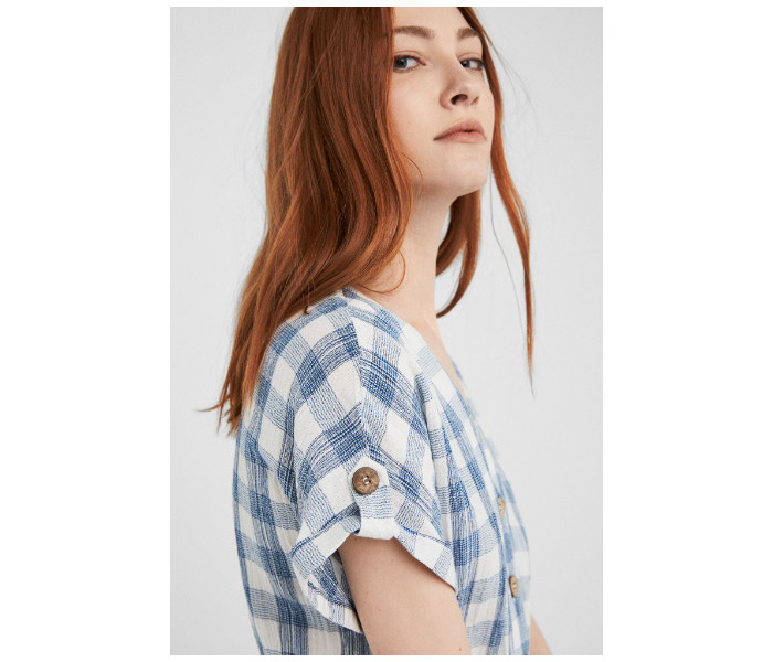 Springfield SS19 Checked Knit Dress EU 40 For Women - White and Blue - Zoom Image 4