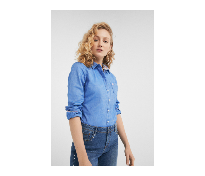 Springfield SS19 Long Sleeve Plain Blouse EU 36 For Women - Medium Blue - Zoom Image 3