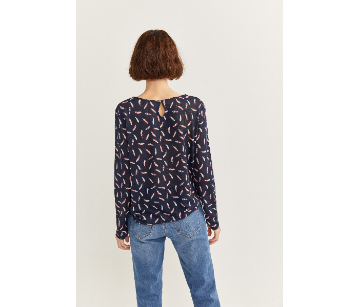 Springfield SS20 Feather Printed Long Sleeve T-Shirt Large For Women - Dark Blue - Zoom Image 3