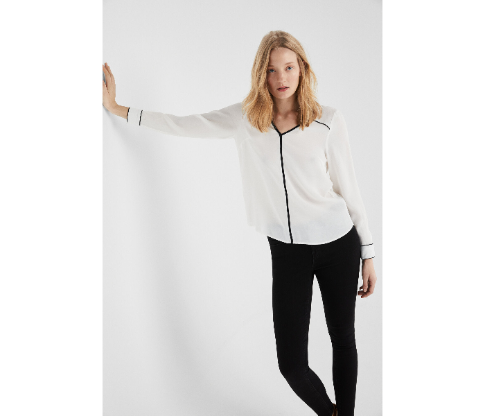 Springfield SS19 Long Sleeve Plain Blouse EU 40 For Women - White and Black - Zoom Image 1