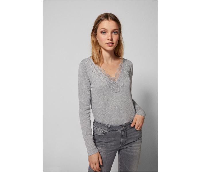 Springfield Plain Long Sleeve T-Shirt Large For Women - Dark Grey - Zoom Image 1