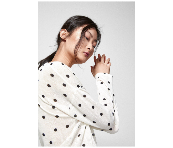 Springfield Dotted Long Sleeve T-Shirt Medium For Women - Ivory - Zoom Image 4