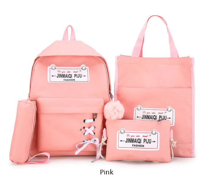 4 Pieces luxury canvas Backpack for Women - Pink - Zoom Image 3