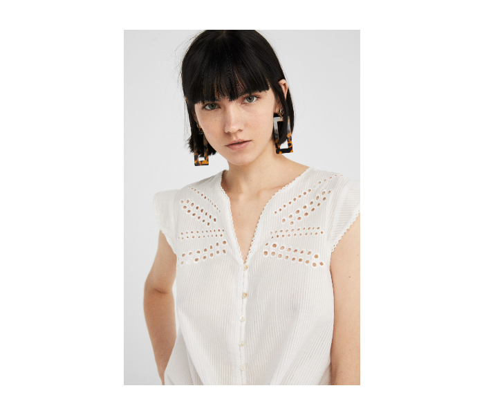 Springfield SS19 Plain Short Sleeve Blouse EU 36 For Women - White - Zoom Image 3