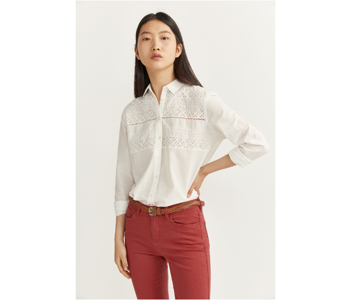 Springfield SS20 Embroidered Shirt EU 36 For Women - Light Cream - Zoom Image 1