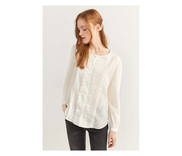 Springfield Regular Fit Long Sleeve Plain Blouse EU 40 For Women - Cream - Zoom Image 1