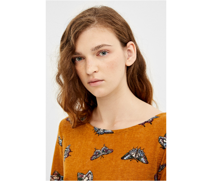 Springfield Butterfly Printed Long Sleeve T-Shirt Small For Women - Dark Yellow - Zoom Image 2