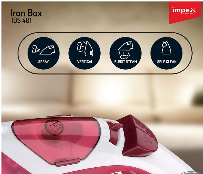 Impex IBS 401 Non Stick Coated Steam Iron - White and Red - Zoom Image 3