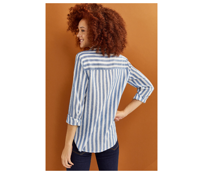 Springfield Regular Fit Long Sleeve Striped Blouse EU 36 For Women - White And Blue - Zoom Image 2