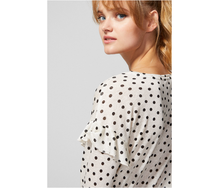 Springfield AW18 Dotted Long Sleeve T-Shirt X-Large For Women - White and Black - Zoom Image 4