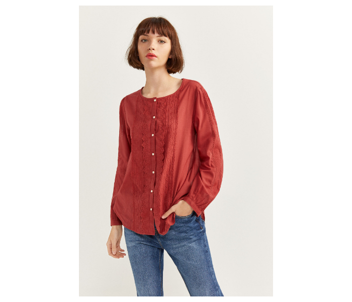 Springfield Regular Fit Long Sleeve Plain Blouse EU 34 For Women - Medium Brown - Zoom Image 1