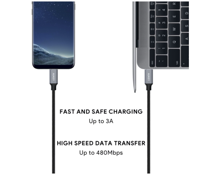 Aukey CD5G 1m USB 2.0 USB-C to USB-C Cable - Grey - Zoom Image 4