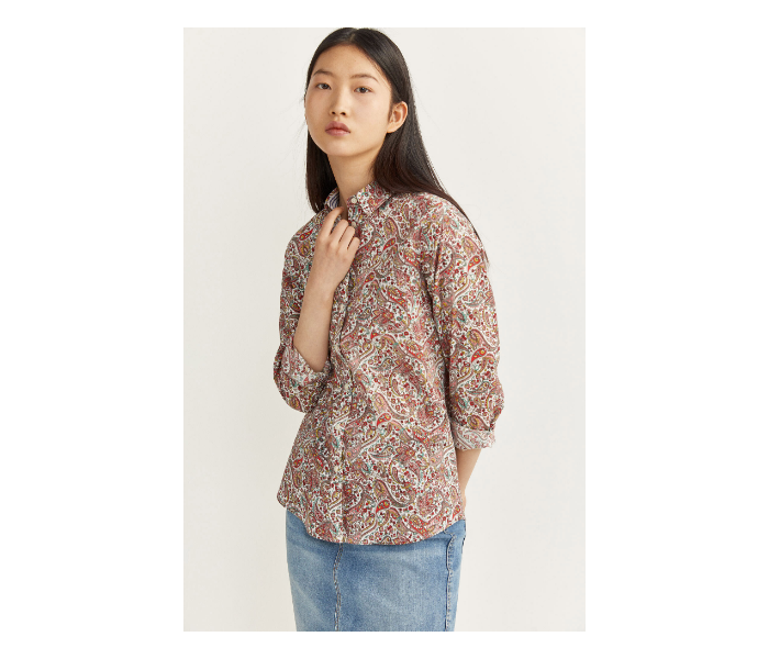 Springfield SS20 Long Sleeve Floral Blouse With Button Closure EU 42 For Women - Brown and Beige - Zoom Image 1