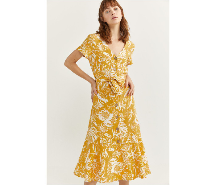 Springfield SS20 Leaf Printed Knit Dress EU 44 For Women - Yellow - Zoom Image 3