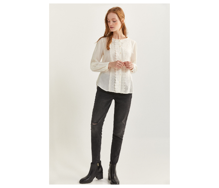 Springfield Regular Fit Long Sleeve Plain Blouse EU 42 For Women - Cream - Zoom Image 3