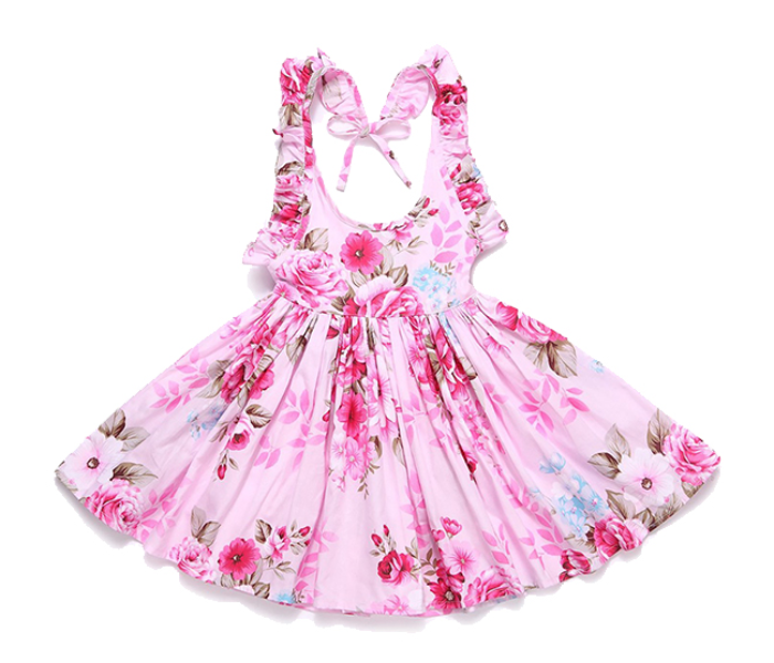 Little Wings Summer Beach Style 6 Years Floral Print Party Backless Frock - Pink - Zoom Image