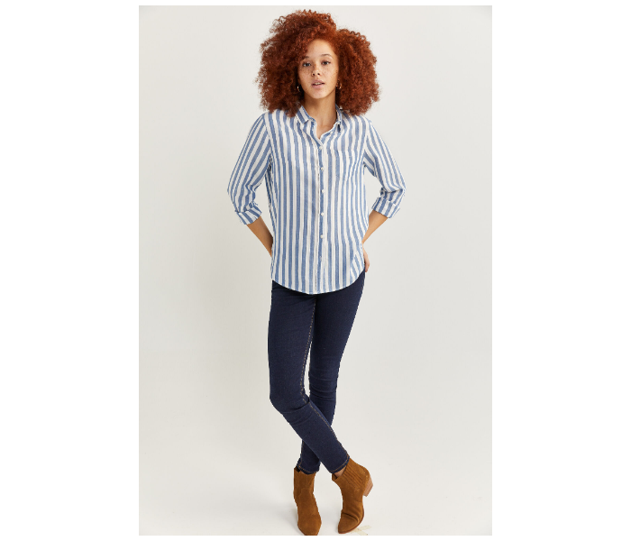 Springfield Regular Fit Long Sleeve Striped Blouse EU 40 For Women - White And Blue - Zoom Image 3