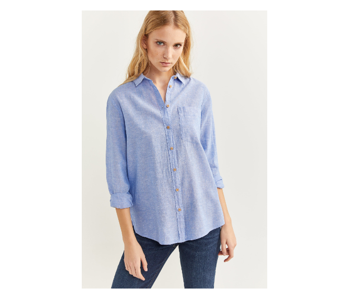 Springfield SS20 Long Sleeve Plain Shirt EU 38 For Women - Medium Blue - Zoom Image 1