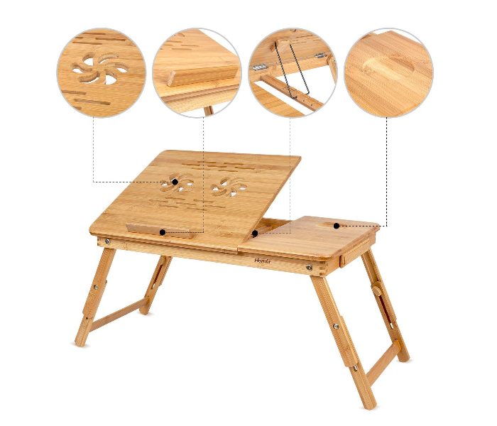 Wooden Laptop Table with Cooling Fan for Bed and Sofa - Zoom Image 1