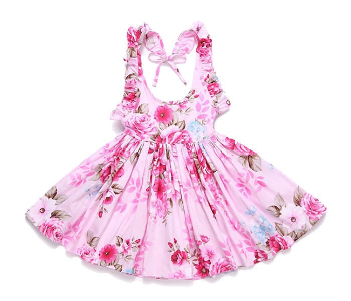 Little Wings Summer Beach Style 4 Years Floral Print Party Backless Frock - Pink - Zoom Image