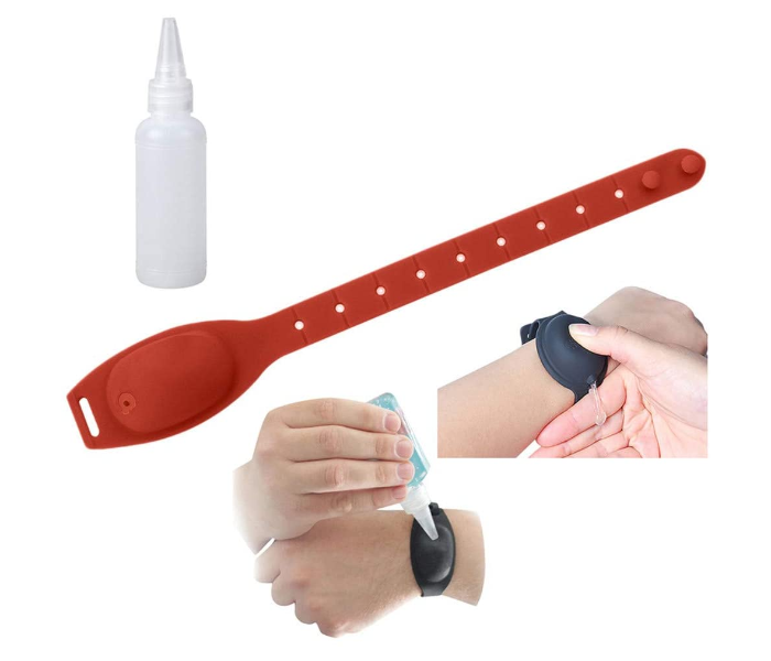 Portable 10 ml Hand Sanitizer Dispensing Wristband Bracelet Wearable Hand Dispenser Portable Silicone Travel Refillable - Red - Zoom Image 1