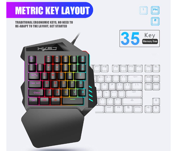 35 Keys One Handed Gaming Keyboard with USB Wired for PUBG - Black - Zoom Image 5